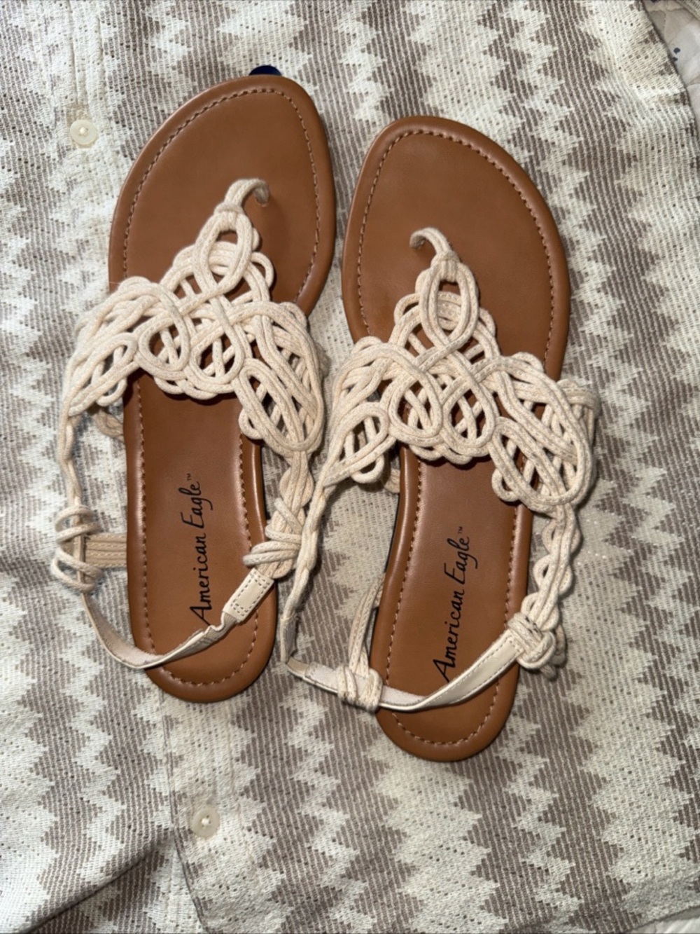 American Eagle Outfitters Women's Tan Sandals with Cream Macramé Straps 9.5